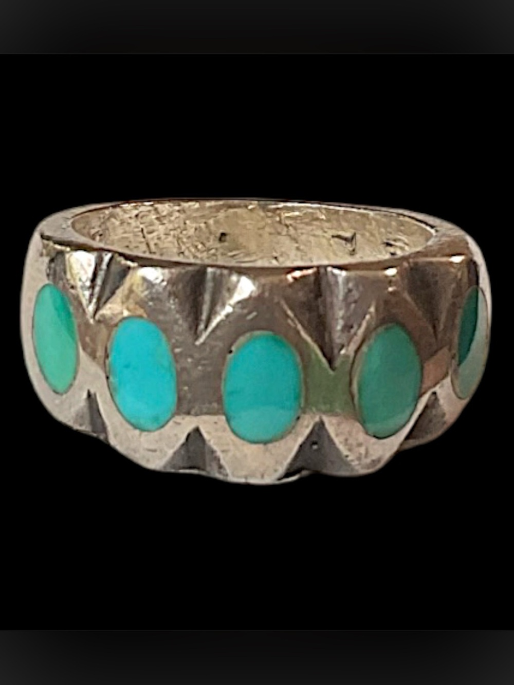 Vintage Sterling Silver Turquoise Inlay Native American Heavy Chunky Ring Size 6